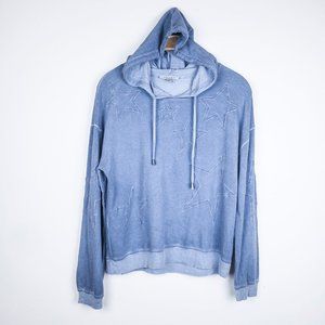 Grey & Gray Blue Star Embroidered Hooded Top